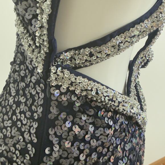 Precious Formals Blue Sequin Maxi Dress Women’s Size 2 Elegant Luxury Night - Picture 10 of 15